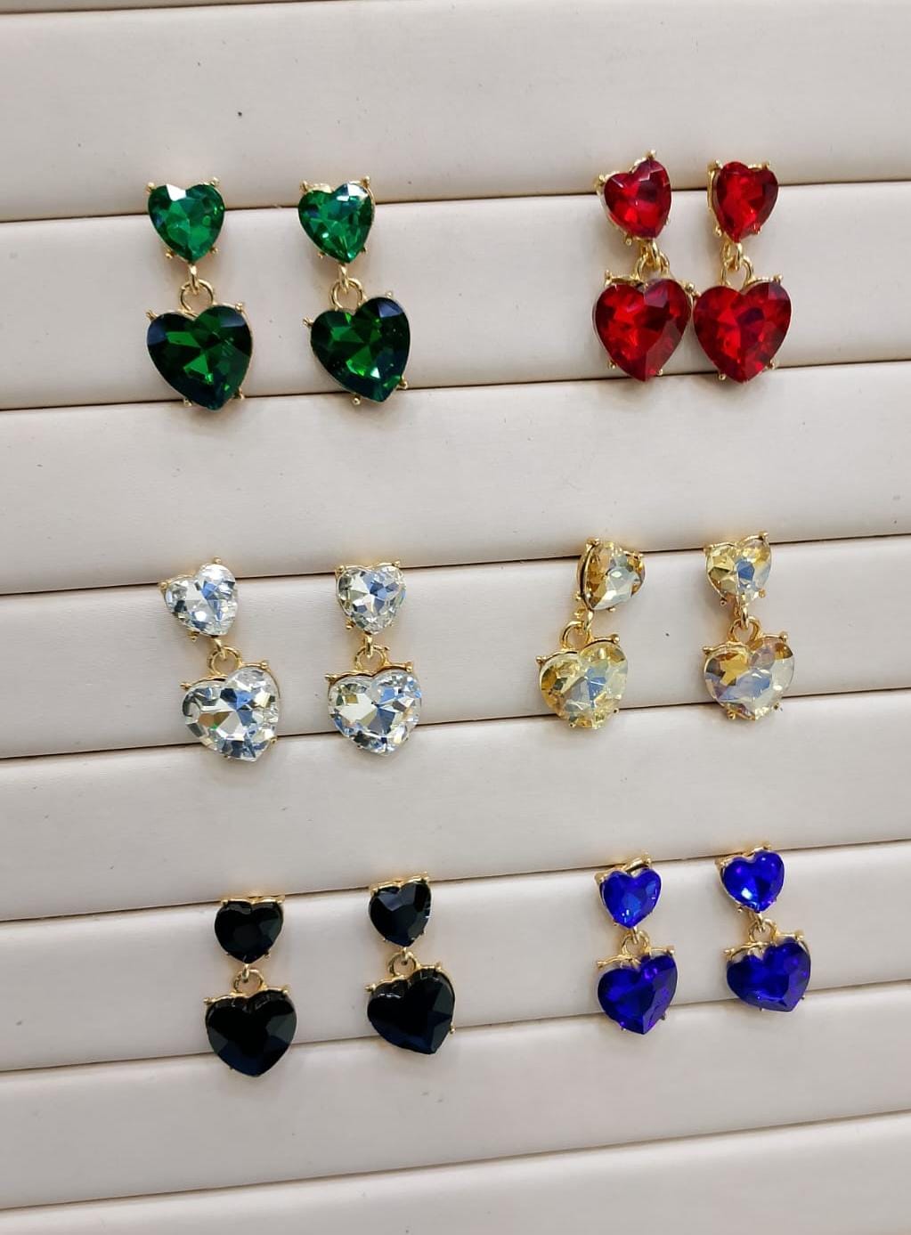Double heart crystals drop earings