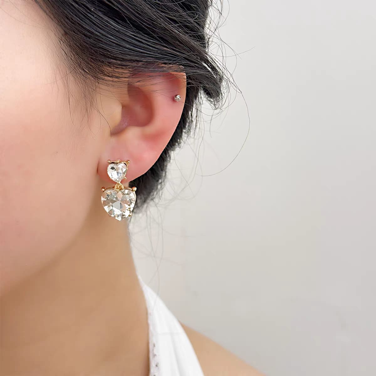 Double heart crystals drop earings