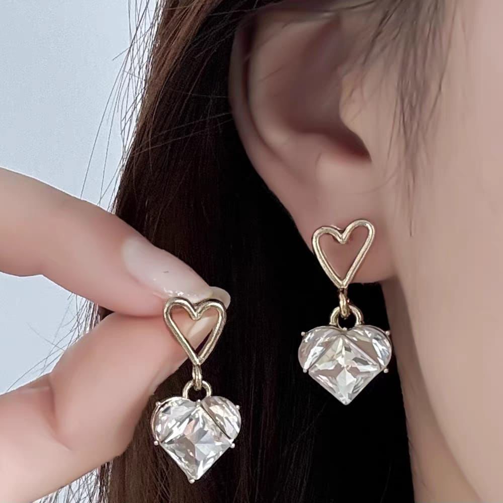 Heart-shaped Crystal Drop earings