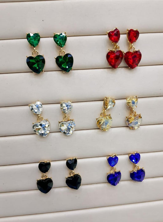 Double heart crystals drop earings
