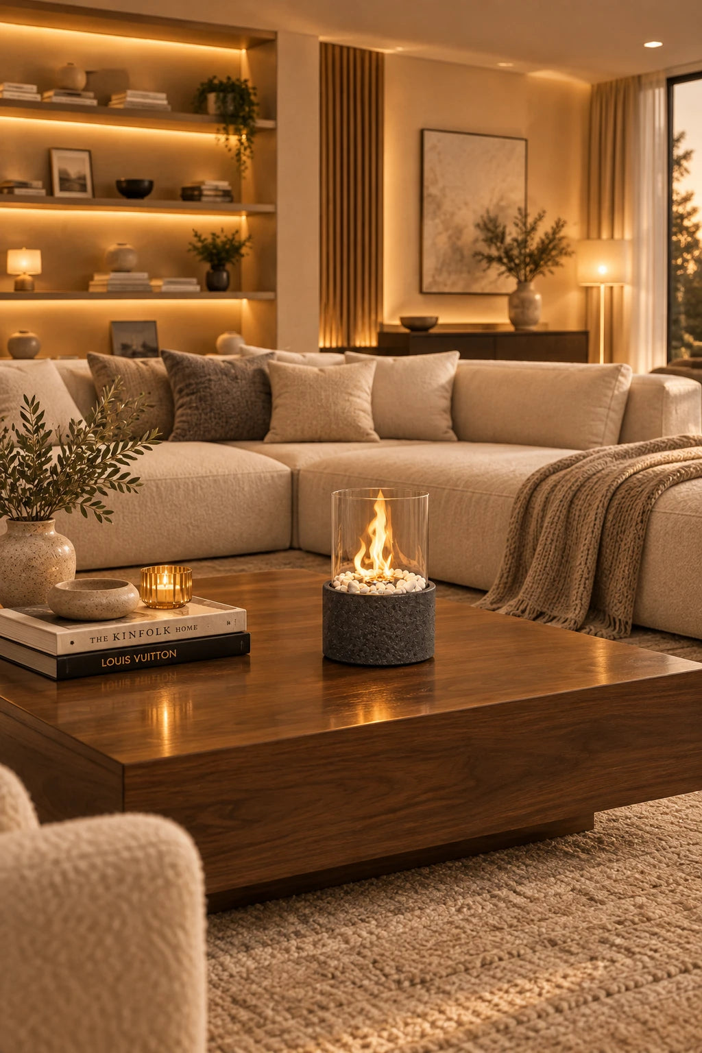 10.5" H Portable Tabletop Round Fireplace(Black)