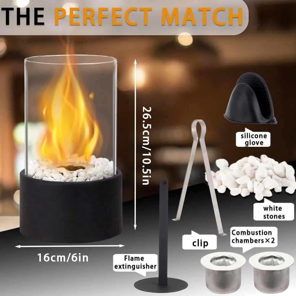 10.5" H Portable Tabletop Round Fireplace(Black)