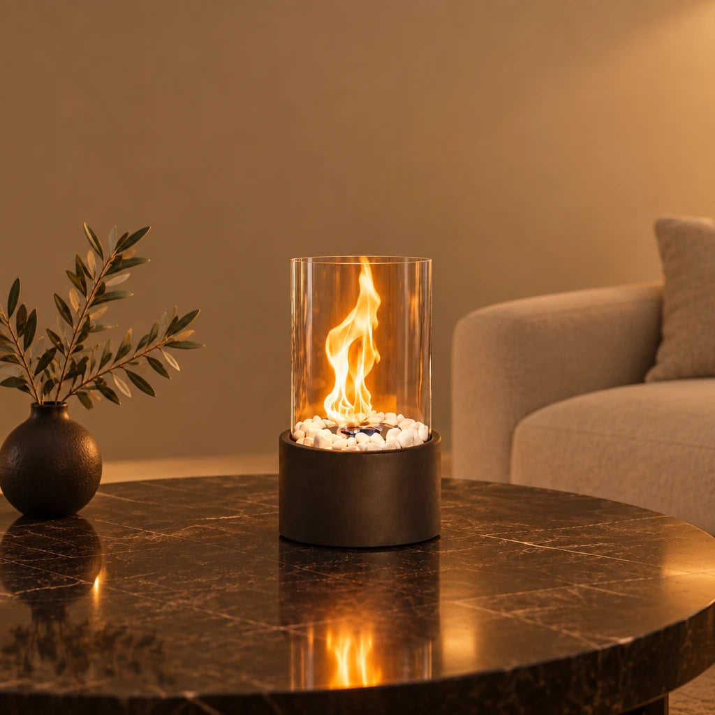 10.5" H Portable Tabletop Round Fireplace(Black)