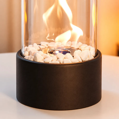 10.5" H Portable Tabletop Round Fireplace(Black)